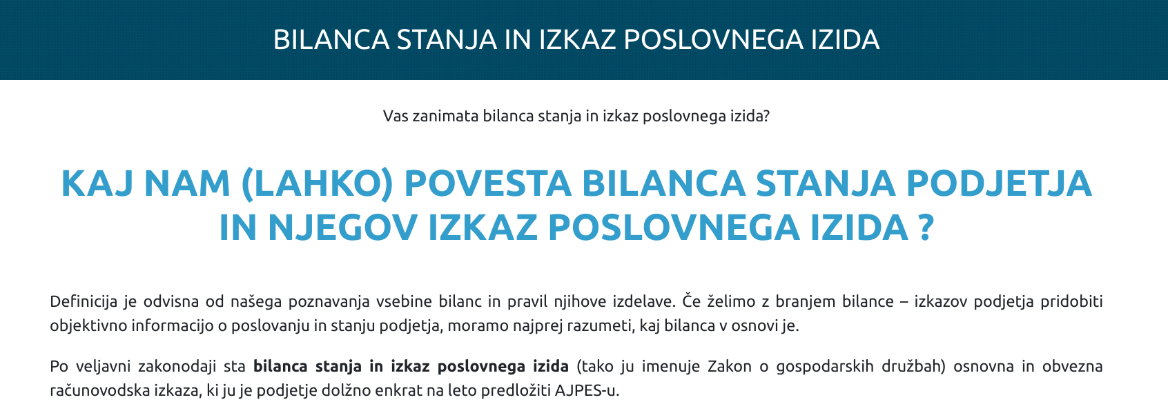bilanca stanja - spletna prodaja